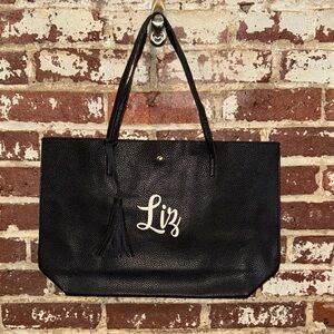 Black Monogram “Liz” Tote Bag